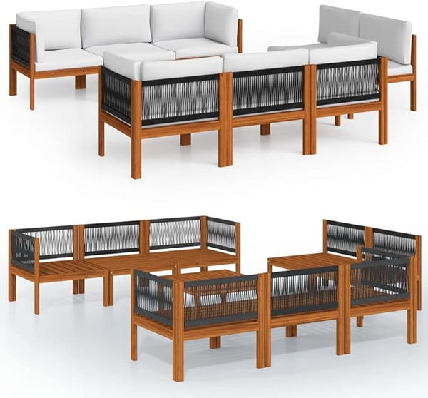 9-Piece Acacia Wood Garden Lounge Set with Polyester Cushions, Modular Outdoor Patio Furniture for 8 People - Photo 1