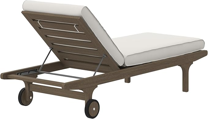 Modway Saratoga Teak Outdoor Chaise Lounge Chair in Weathered Gray White – Adjustable Wood Pool Lounge Chair with - Photo 8