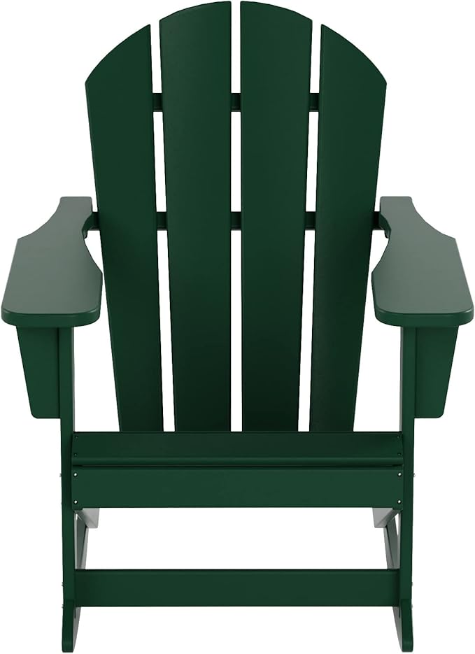 WO WESTIN OUTDOOR HDPE Laguna Outdoor Rocking Poly Adirondack Chair with Side Table 3-Piece Set, Dark Green
