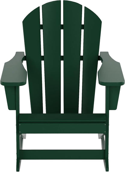 WO WESTIN OUTDOOR HDPE Laguna Outdoor Rocking Poly Adirondack Chair with Side Table 3-Piece Set, Dark Green