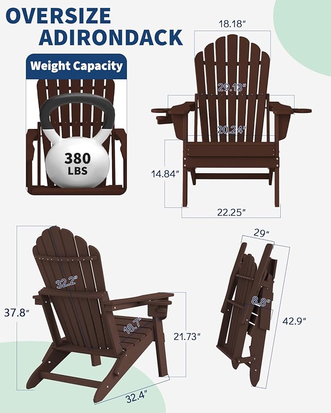 Plawdlik Folding Adirondack Chair [2026 Upgraded] - Photo 2