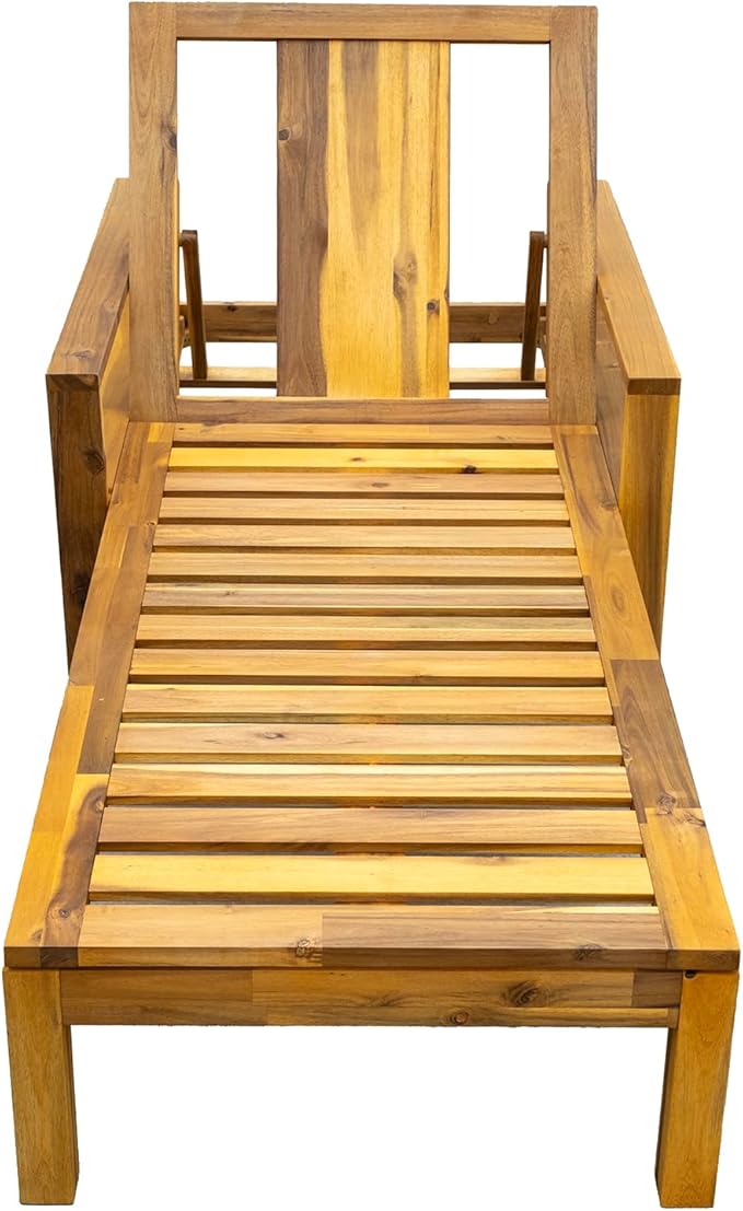 Polibi Acacia Wood Outdoor Lounge Chair with 3-Position Adjustable Backrest - Photo 4