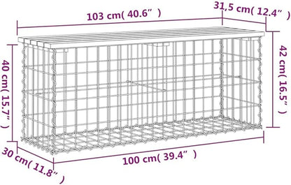 Garden Bench Natural Wood Silver Solid Pine Galvanized Steel Gabion Design Outdoor Seating for Two Comfortable Durable Weather Resistant