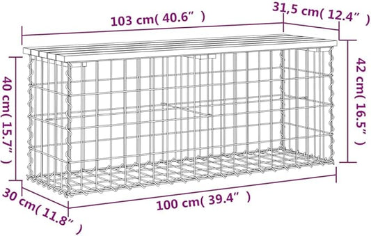Gabion Design Garden Bench Solid Pine Wood Galvanized Steel Outdoor Seating for Two Rustic Modern Patio Furniture Weather Resistant Durable