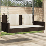 Brown Swing Bench with Cushions for Patio and Garden, 2-Person PE Rattan Seat on Powder-Coated Steel Frame - Photo 1