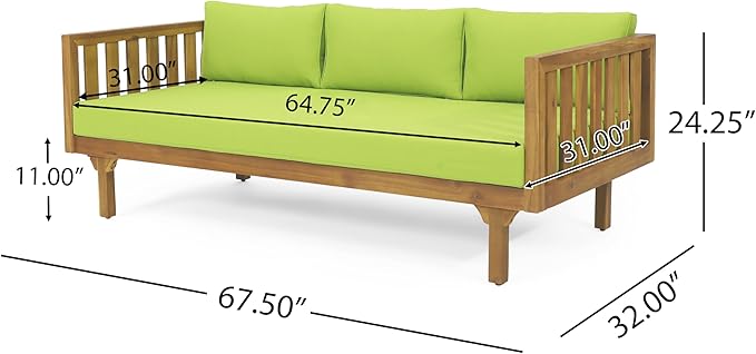 Claremont Outdoor 3 Seater Daybed with Cushions - Acacia Wood - Teak/Green - Photo 3