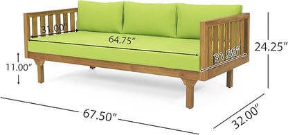 Claremont Outdoor 3 Seater Daybed with Cushions - Acacia Wood - Teak/Green
