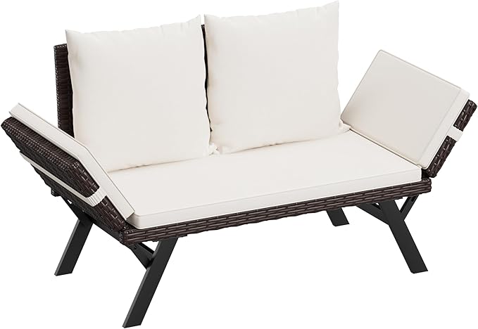 Flamaker Outdoor Convertible Sofa, Woven Rattan Patio Furniture Sunbed with Adjustable Armrests - Photo 1