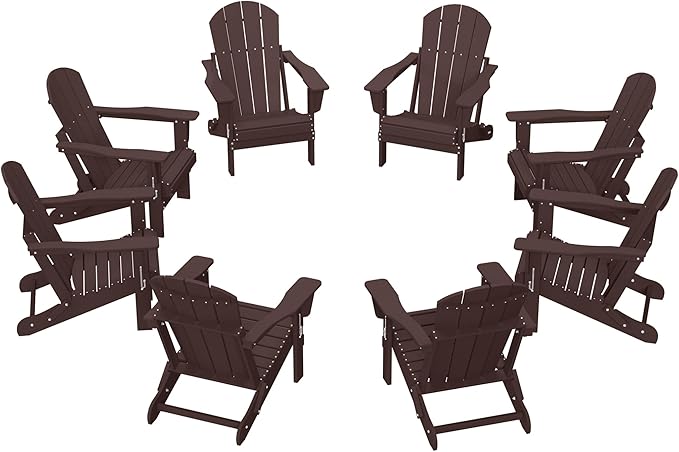WestinTrends Malibu Malibu Outdoor Folding Poly Adirondack Chair (Set of 8), Dark Brown