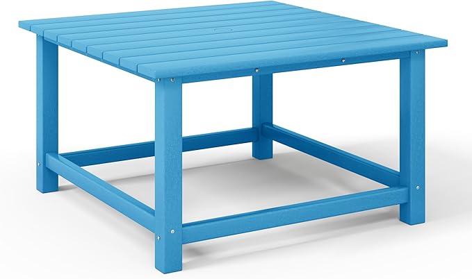 WestinTrends Malibu Low Outdoor HDPE Square Patio Coffee Table, Pacific Blue