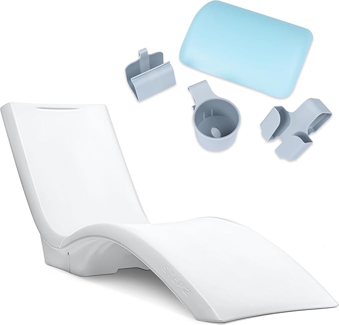 Step2 Vero Pool Lounger and Accessories Bundle, White & Blue