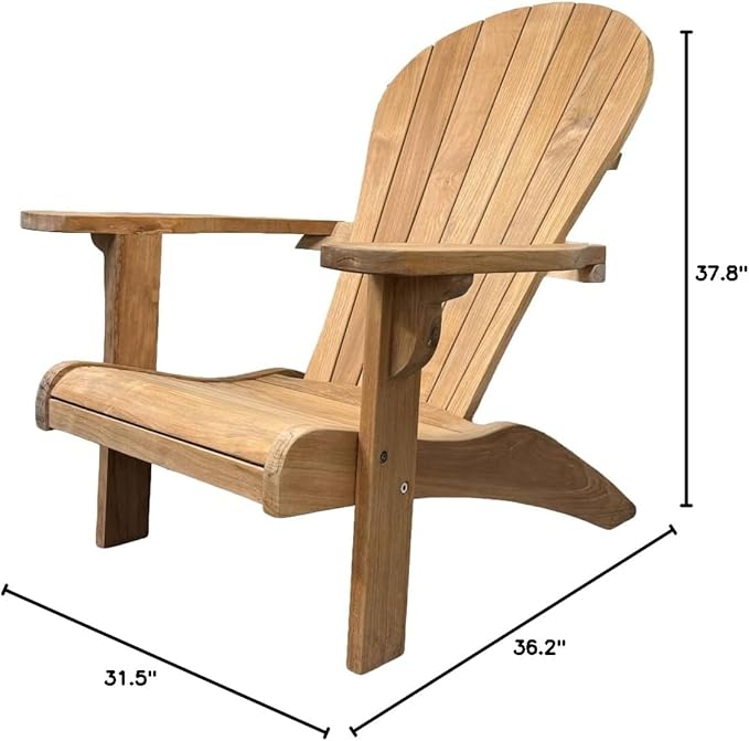 Touchstone Teak Adirondack Chair, Ergonomic Outdoor Patio Chair, A-Grade Teak Wood, Weather-Resistant with Stainless Steel Hardware