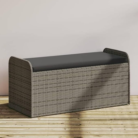 vidaXL Storage Bench Grey PE Rattan, Powder-Coated Steel, Polyester