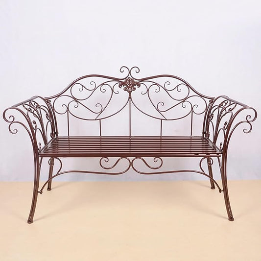52" Patio Garden Bench, Outdoor Retro Park Benches, Metal Bench Chair 2 Seaters with Backrest and Armrest, for Yard, Porch, Lawn, Backyard, Assembly Max 250kg (Color : Bronze)