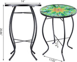 VCUTEKA Outdoor Side Table Mosaic End Patio Side Table Small End Tables Glass Top Round Balcony Coffee Tables Porch - Photo 6