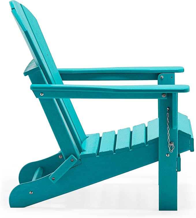 WO Home Furniture 3pc Set - HDPE Poly Adirondack Chair with Ottoman/Footrest and Square Side Table, All Weather and UV Resistant for Outdoor Patio Backyard, Garden, Turquoise