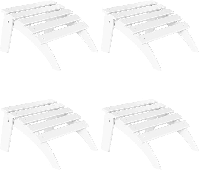 Adirondack Ottoman Set of 4, Folding Adirondack Ottoman for Adirondack Chair, HDPE All Weather Outdoor Footstool for Patio, Backyard, Porch, Garden, White