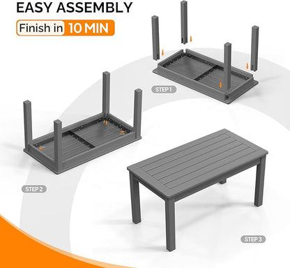 VINGLI Outdoor Coffee Table, HDPE Patio Coffee Table for Outside, All-Weather Rectangle Coffee Table for Deck, Garden, Balcony, Porch, Indoor & Outdoor Use (Gray)