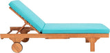 SAFAVIEH Outdoor Collection Newport Natural/ Aqua Cushion Built-in Side Table Adjustable Chaise Lounge Chair - Photo 1