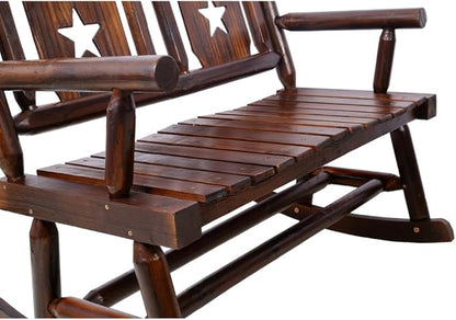 Outdoor Wood Rocking Bench Carbonized Double Rocking Chair for 2 Persons with Wide Curved Seat (style1)
