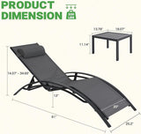 Aluminum Outdoor Chaise Lounge Set of 3, Patio Textilene Lounge Chairs w/Metal Table&Headrest - Photo 3