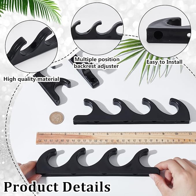 AHANDMAKER 4PCS Black Chaise Lounge Bracket, Multi Position Furniture Chair Buckle, Adjustable Back Support Adjuster for Outdoor Patio Lounge