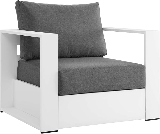 Modway Tahoe Aluminum Outdoor Patio Armchair in White Charcoal