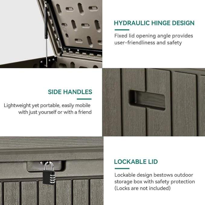 YITAHOME 90 Gallon Large Deck Box, Double-Wall Resin Outdoor Storage Boxes, Deck Storage for Patio Furniture, Cushions - Photo 4