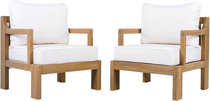 Acacia Wood Patio Chairs Set of 2, Outdoor Accent Chairs with Armrest - Photo 3