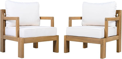 Acacia Wood Patio Chairs Set of 2, Outdoor Accent Chairs with Armrest, Outside Chair with Deep Seat & Back Cushions for Garden, Porch, Backyard(2 PCS)