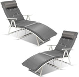 Tangkula 2 PCS Outdoor Folding Chaise Lounge Chair, Lightweight Recliner Chair w/ 7 Adjustable Backrest Positions