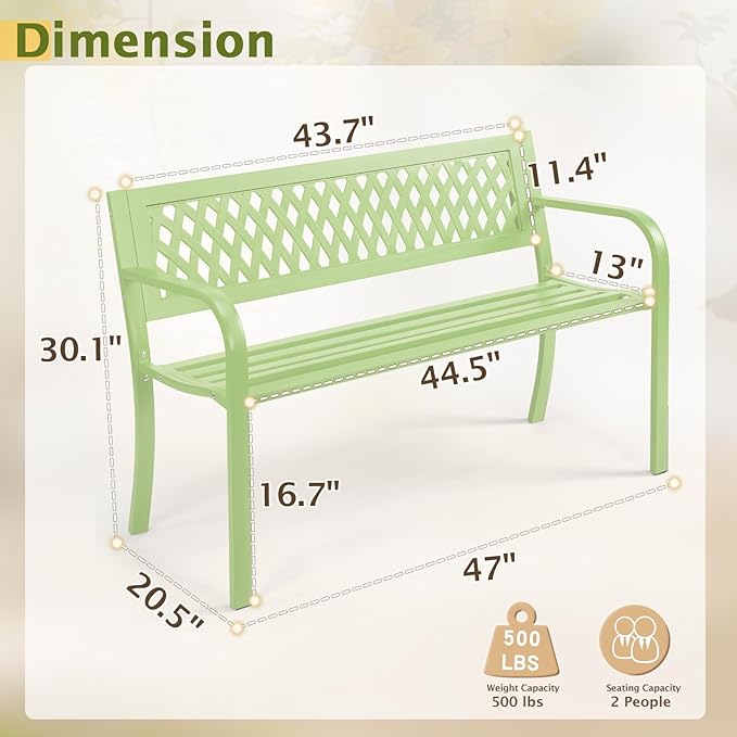 VINGLI 47'' Outdoor Bench, Weather Resistant Garden Patio Bench Powder Coated Iron Frame w/PVC Mesh Backrest Slatted - Photo 3