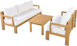 3 Piece Acacia Wood Patio Furniture Set with Coffee Table & Cushions Outdoor Conversation Set with 2 Loveseat for Porch - Photo 3