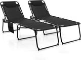 Giantex Patio Lounge Chairs for Outside - Set of 2 Folding Tanning Chair w/Headrest, 4 Adjustable Positions, Side Pocket - Photo 1