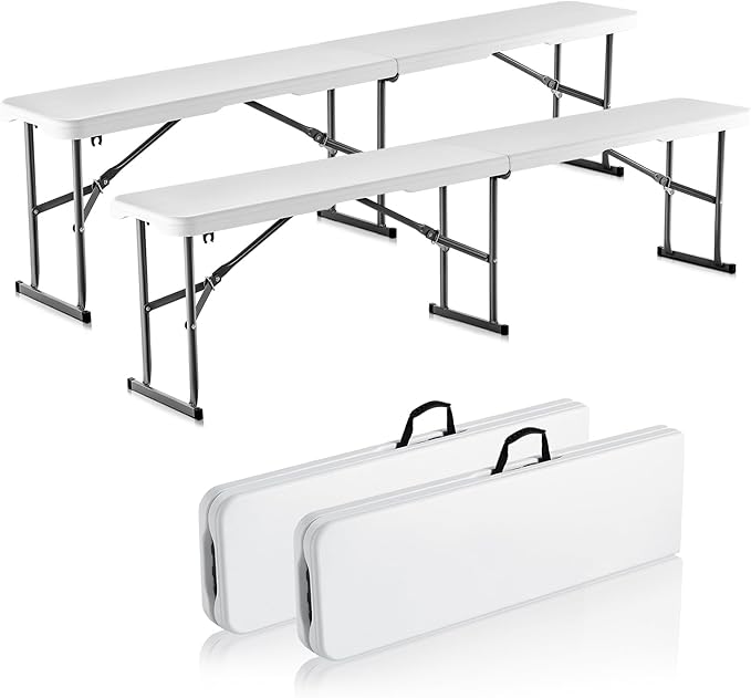 VEVOR Plastic Folding Bench, 6ft Portable Folding Bench, Smooth High Density Polyethylene Waterproof Outdoor Bench - Photo 1