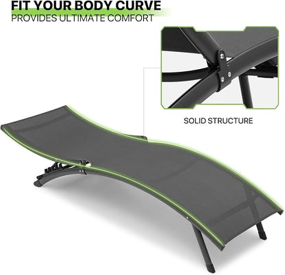 Magshion Outdoor Chaise Lounge Chair Set of 2 with Folding Side Table, Patio Pool Lounger Chairs with 6 Position, Tanning Recliner for Sunbathing, Beach, Deck, Lawn, Yard, Balcony, Poolside, Black