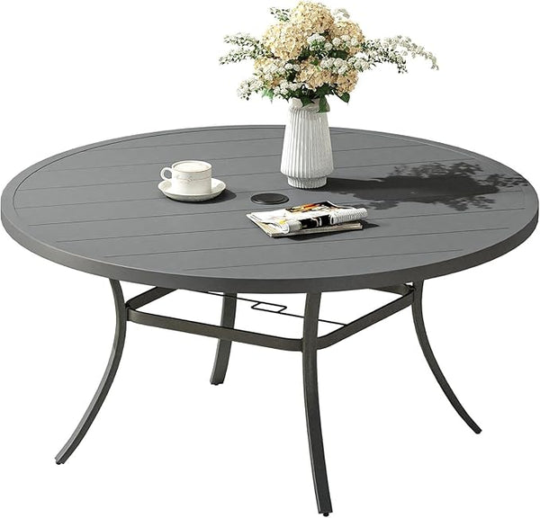 VICLLAX 53" Round Patio Dining Table for 6-8, Metal Outdoor Dining Table with Umbrella Hole for Garden, Patio, Balcony - Photo 1