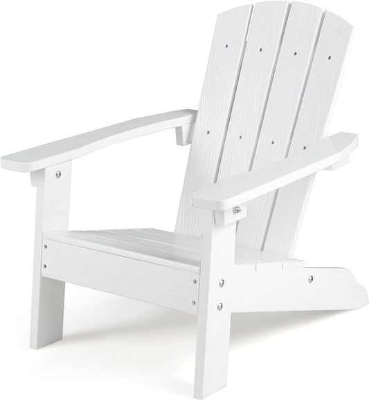 KOTEK Kids Adirondack Chair, Plastic Toddler Lawn Chair with Ergonomic Seat, Wood-Grain Texture, Easy to Assemble, All-Weather Outdoor Kids Chairs for Patio, Garden, Backyard (White)