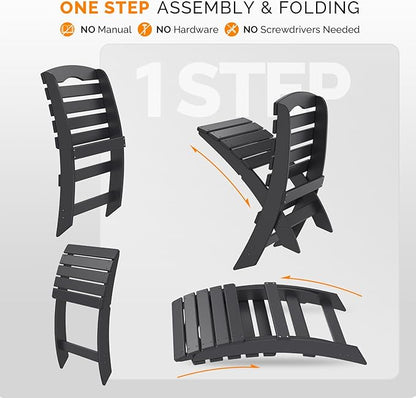 VINGLI Portable Adirondack Chairs Set of 2, Folding Plastic Adirondack Chair for All Weathers, Outdoor Fire Pit Chairs for Patio Poolside Porch Beach, Capacity 350 LBS, Black