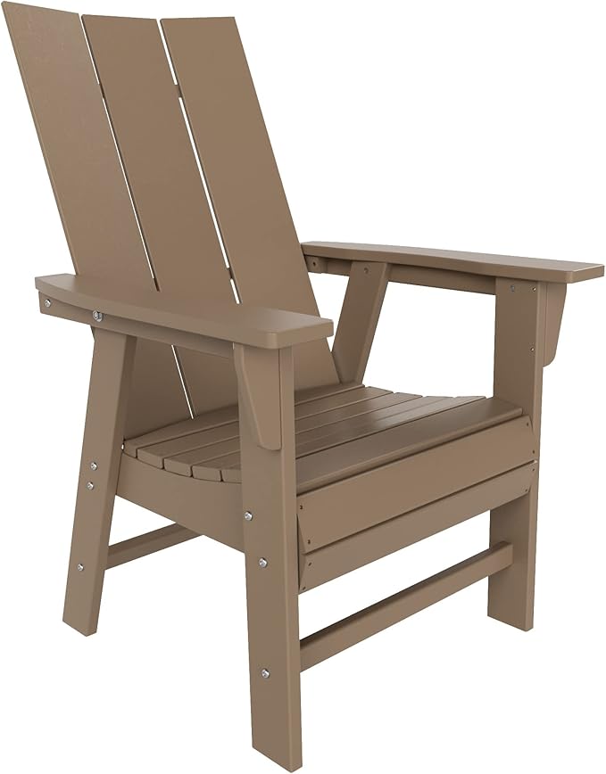 WO WESTIN OUTDOOR HDPE Shoreside Modern Curveback Adirondack Dining Chair,Weathered Wood
