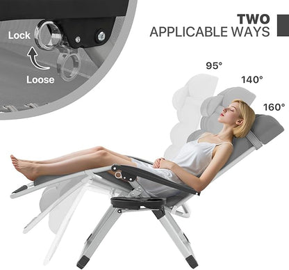 Magshion Zero Gravity Chair with Cushion, Reclining Outdoor Patio Lounge Chair, Folding Indoor Anti Gravity Recliner, Portable Lounger with Removable Cup Holder Side Tray and Pillow Headrest (Grey)