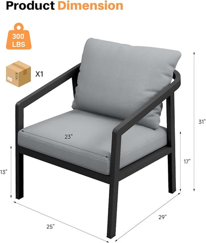 Patio Sofa Chairs Set of 2, Never-Rust Aluminum Outdoor Armchair with Removable Cushions, All Weather 2 Pieces Outdoor Club Chairs, Outdoor Sofa Chairs for Garden, Lawn, Backyard, Black | Never-Rust, Removable Cushions, All Weather, Wraparound Design