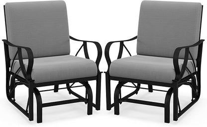Tangkula Outdoor Patio Glider, Metal Framed Gliding Chair with Cushion, Ergonomic Single-Person Outdoor Patio Chair with Curved Armrest, Smooth Rocking Arms for Porch, Patio (2)