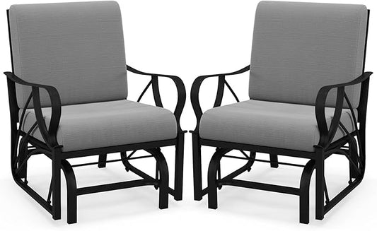 Tangkula Outdoor Patio Glider, Metal Framed Gliding Chair with Cushion, Ergonomic Single-Person Outdoor Patio Chair with Curved Armrest, Smooth Rocking Arms for Porch, Patio (2)