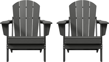Costaelm Folding Patio Chairs Set of 2, Hdpe Adirondack Chairs Front Porch Furniture Outdoor Seating, All Weather Tanning Chair for Backyard Firepit Garden Lawn, Gray