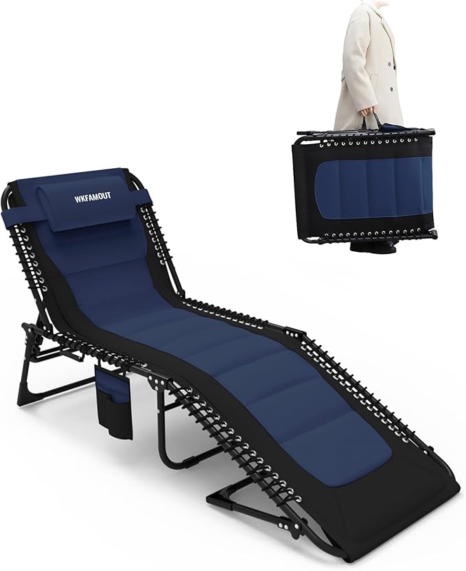 Outdoor Folding Lounge Chair Padded for Adults 264Ibs Patio Chaise Lounge Chair for Outside Adjustable 5-Position - Photo 1