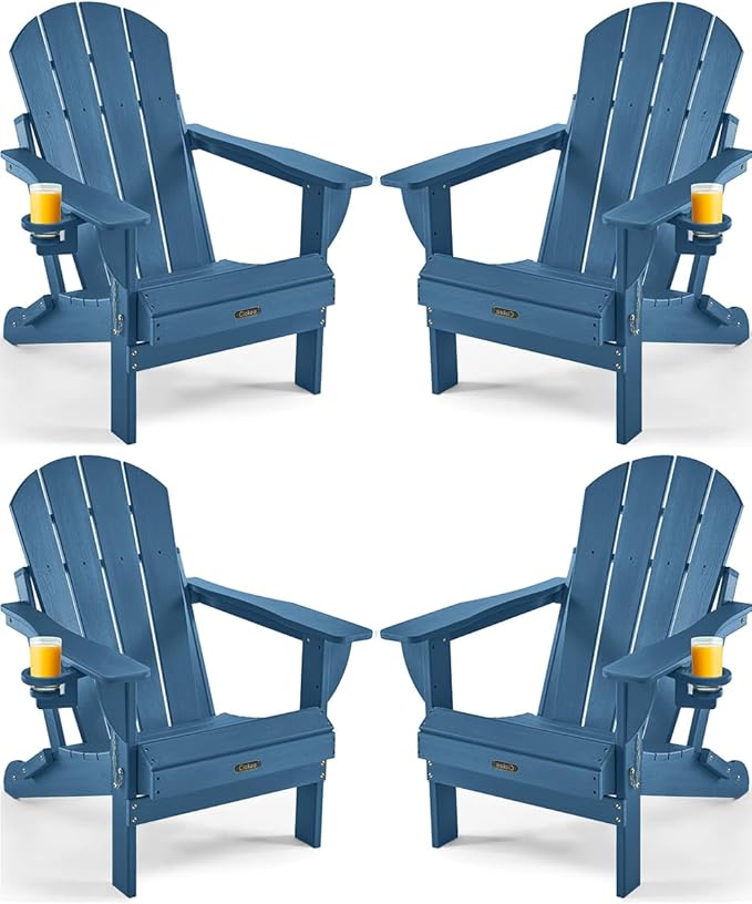 Ciokea Folding Adirondack Chair 4 Pack, Patio Adirondack Chair Weather Resistant, Plastic Fire Pit Chair with Cup Holder - Photo 1