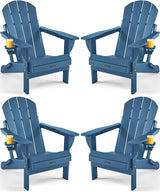 Ciokea Folding Adirondack Chair 4 Pack, Patio Adirondack Chair Weather Resistant, Plastic Fire Pit Chair with Cup Holder - Photo 1