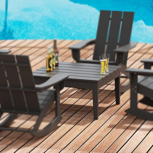 WestinTrends Ashore Outdoor Coffee Table, 32 Inch All Weather Poly Lumber Adirondack Patio Coffee Table Square Low Table, Gray