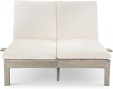 Outdoor Double Chaise Lounge with 5-Position Adjustable Backrest, Cushion and Folding Side Trays for 2 Person - Photo 5